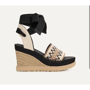 New Ugg Australia Abbot Women Wedge Platform Ankle Tie Beige Black Sandals 8
